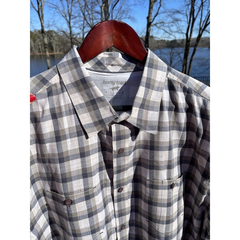 Horny Toad Button Up Plaid Long Sleeve Organic Cotton Pockets Men's Size XL